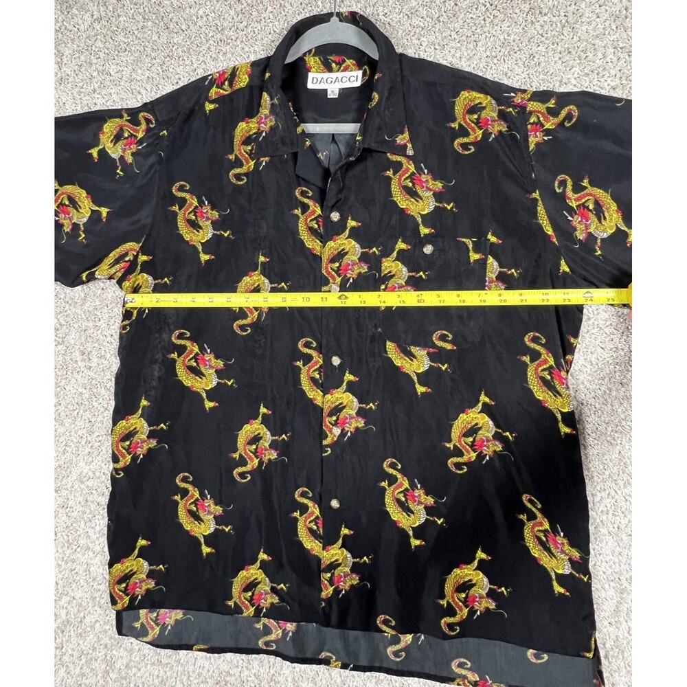 Dagacci Mens Shirt Size XL Black Dragons Print Button Up Short Sleeve - Picture 2 of 8